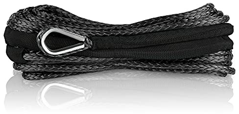 XPV SK75 Dyneema Synthetisches Seilwinde mit schwarzer Schutzhülse für SUV, ATV, UTV, Fahrzeug, Boot, Auto (4,535 kg) (6,35 x 124,4 cm) (schwarz)