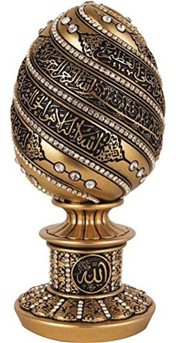 Islamische Tischdekoration, Geschenk, Ei, Skulptur, Statue, muslimisches Schaustück, Heimdekoration, Geschenke, Eid Ramadan, Arabisch, Ayatul Kursi, 16 cm, Goldfarben