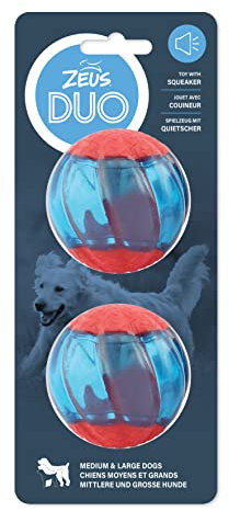 Zeus Duo-Bälle mit Quietscher, interaktives Hundespielzeug, groß