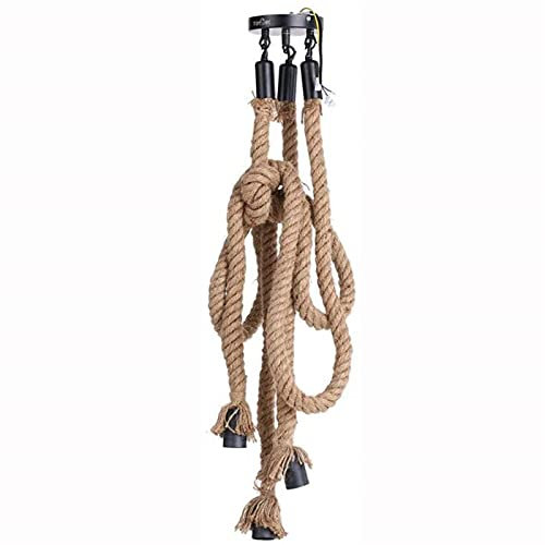 Vintage Hanfseil Pendelleuchte mit Schalten und EU Stecken DIY 3-Flammig Hängelampe Kabel Seil Kit E27 Fassung Textilkabel Dekor Beleuchtung für Schlafzimmer Wohnzimmer Küche Esstisch Loft Bar