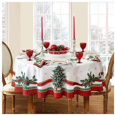 Elrene Villeroy & Boch Toy's Delight Weihnachts-Tischdecke, Weihnachts-Tischdekoration, 178 cm, rund