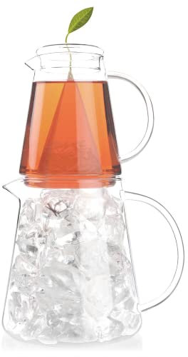 Tea Forte Juego de dos jarras de té con hielo de té, jarra de té de hielo de vidrio de 12 onzas y jarra de 24 onzas para un té helado frío perfecto y apto para lavavajillas