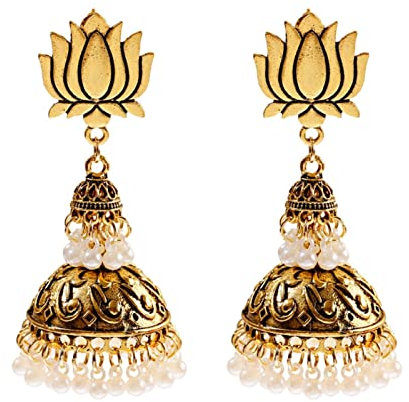 DAOMEI Große Goldfarbene Ohrringe Der Ethnischen Frauen Jhumka Indische Ohrringe Orecchini Donna Weinlese-Laternen-perlen-Quasten-palast-ohrring