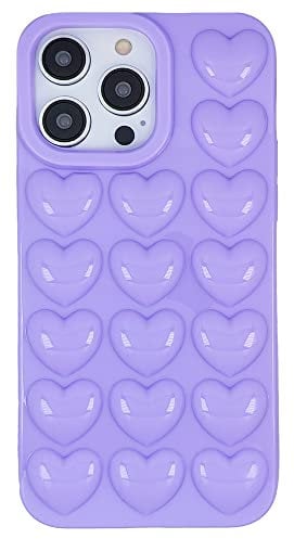 DMaos iPhone 14 Case for Women, 3D Pop Bubble Heart Kawaii Gel Cover, Cute Girly for iPhone14 6.1 inch - Lavender