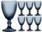 Set of 6 Wine Glasses Blue Diamond Embossed Dishwasher Safe 270ml Wine Glass Goblets