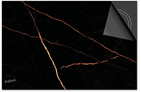 Induktionsschutz von Dietrix® - SCHUTZMATTE Marmor Schwarz Kupfer Motiv 81 x 52cm mit Stil für INDUKTIONSKOCHFELD/Induktionsherd, CERANFELD/Ceranherd und Herdabdeckplatte mit Druck/Motiv