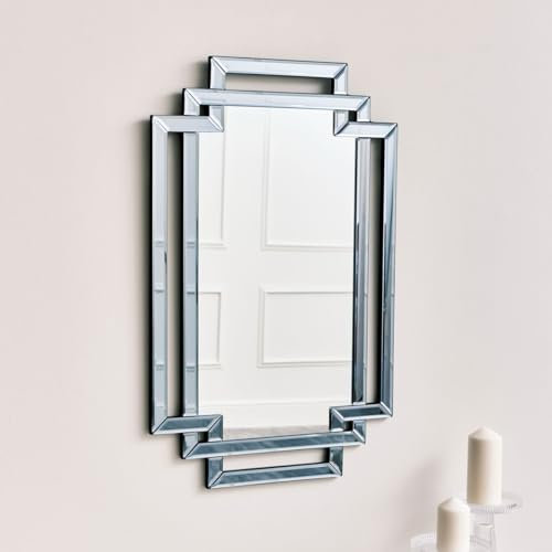 Melody Maison Grey Glass Art Deco Rectangle Wall Mirror - 80cm x 50cm