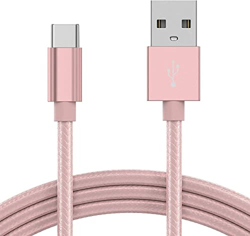 KP TECHNOLOGY Charger For Samsung Galaxy A34 5G - Nylon Braided Charging Cable [6.6ft/2m] USB C to USB A 3.0 Charging Cable For Samsung Galaxy A34 5G (ROSE GOLD)