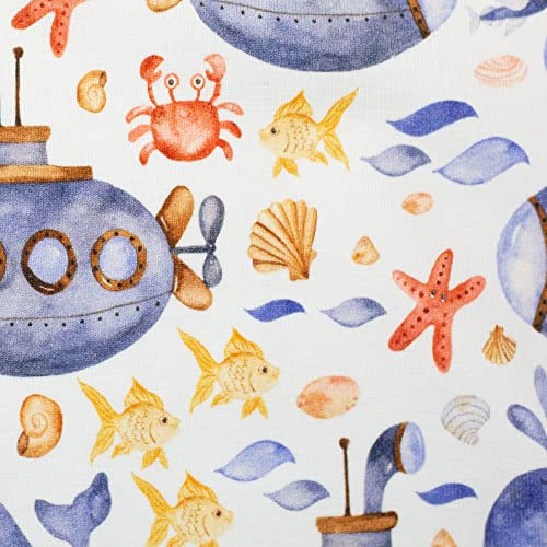 Jersey Stoff U-Boote Fische Meerestiere Weiß von Swafing Kinderstoff 0,5m x 1,50m Meterware