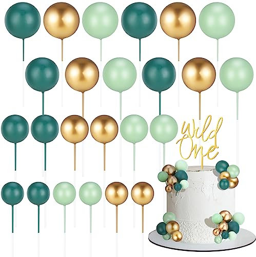 Fanshiontide 25 Stück Tortendeko Kugel Grün 1.Geburtstag Mini Schaum Ball Kuchen Topper mit Wild One Cake Topper DIY Insert Topper 1.Geburtstag Tortendeko für Geburtstag Mädchen Jungen