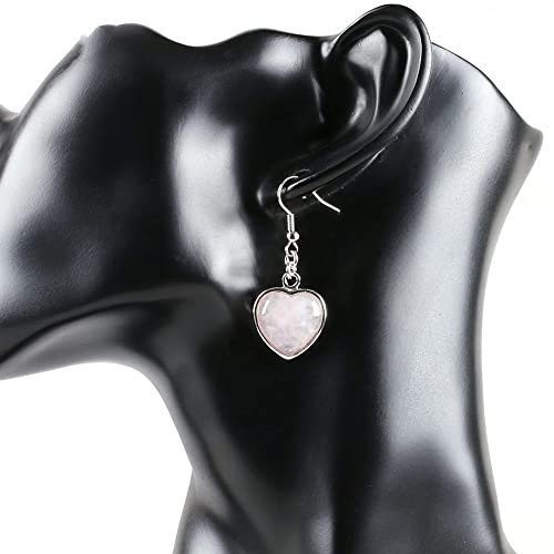 Orecchini A Cuore d'Amore per Le Donne - Chakra Reiki Gemma Naturale Pietra Perlina Gancio Ciondolo Pendente, Orecchini Pendenti Gioielli per Donne Ragazze, Quarzo Rosa