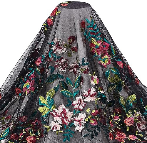 BENECREAT 1 Yard Blumen-Spitzenstoff, Blatt-Polyester Bestickte Netzspitze, 136cm Schwarzes Bekleidungszubehör Für Halloween-Dekoration, Schleierkleid, DIY-Handwerk-Vorhang-Haus
