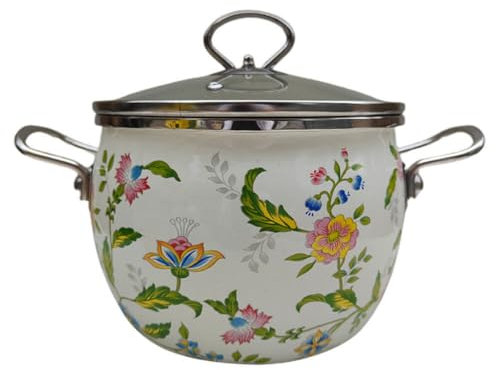 Cabilock Emaille-Suppentopf Mit Glasdeckel 2 8-Liter-Retro-Kochtopf Vintage-Bohnentopf Mit Blumeneintopf Und Griff Küchensuppentopf Für Induktionsherde Gasherd