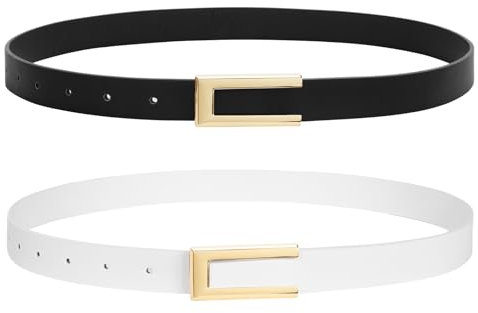WHIPPY 2er-Pack Ledergürtel Damen Leder gürtel Damengürtel für Jeans Kleider Mäntel mit goldener Schnalle,schwarz/weiß 100cm