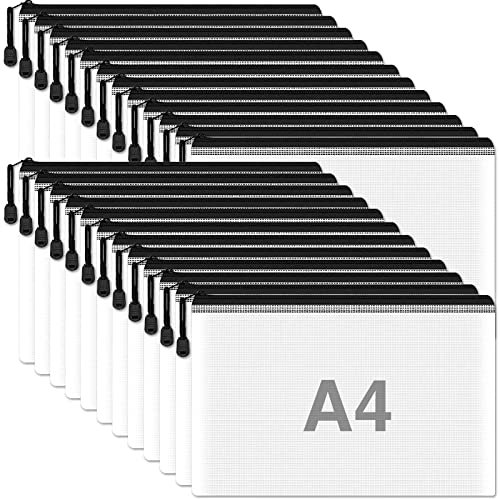 QUOTRE Lot de 24 trousses de toilette transparentes homologuées A4, 33 x 24 cm, anti-fuite, pour la sécurité des aéroports, sacs de voyage étanches avec poignée