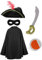 Kids Cat Bandit Costume - Black Tricorn Hat, Black Cape, Black Eye Mask, Inflatable Sword and Orange & White Facepaint - Childs TV Movie World Book Day Fancy Dress Costume