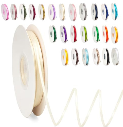 Satinband Cremefarben 3mm,91m Satinbänder Schleifenband Dekoband Doppelseitig Geschenkband Geschenkverpackung Bänder zum Luftballons Blume Handgefertigt Wide Satin Ribbon 0.3CM for Wedding Car
