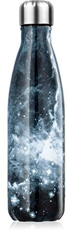 Bouteille d'eau Acier Inoxydable, Gourde Isotherme Réutilisable Gourde Inox sans BPA isolé à Bouteille Isotherme pour Froide Pendant 24heures, Chaude Pendant 12 Heures (Galaxie Noir, 500ml)