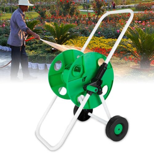 MEHOOSPVN Schlauchwagen Fahrbare Schlauchtrommel mit Kupplungen Gartenschlauch Metall Schlauchhalter für 50m Schlauch für Gartenschläuche mit Rädern und Drehgriff langlebig, praktisch 27*38.5*87cm