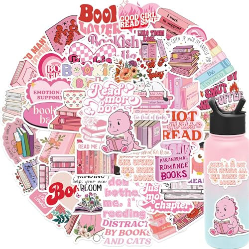 50 Stück Rosa Lesen Aufkleber Wasserflaschen Aufkleber Buchzubehör für Laptop, Journaling, Scrapbook für Erwachsene und Teenager Mädchen