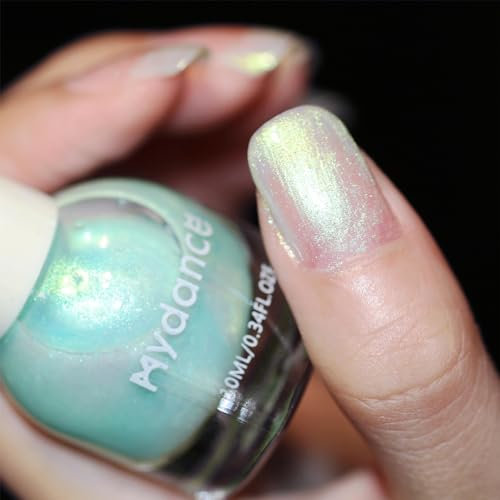 10Ml Mermaid Pearl Nail Polish, Yellow Aurora Effect Nail Polish, Fingernail & Toenail Polish Glossy Long Lasting Nail Varnish Quick Dry Trendy DIY Manicure Polish at Home Nail Gift
