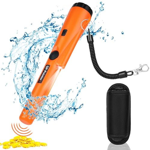 Flintronic Metal Detector, Impermeabile IP66, Detector Portatile a Scansione a 360°, con Luce LED, Indicatore LED Integrato e Luce di Allarme, per Caccia di Oro Tesoro, Alta Sensibilità