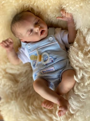 ROSHUAN Newborn Reborn Baby Dolls 18 inch Cute Boy Weighted Real Looking Sleeping Baby Dolls Open Mouth Full Silicone Baby Dolls Realistic Waterproof Toy for Kids Age 3+
