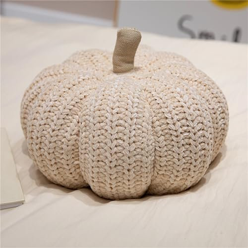 Herfair Kürbis Kissen, 3D Kürbis Dekokissen Kürbiskissen 30cm Gestrickt Kürbis Deko Halloween Deko Plüsch Kürbis Wurfkissen Schlafzimmer Sofa Kissen (Beige)