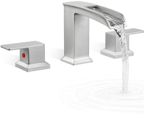 HOIGY Ensemble de robinets de baignoire cascade en laiton à 3 trous, robinet de baignoire romain à 2 poignées en nickel brossé mat, robinets de baignoire large de 15,2 à 40,6 cm, robinet de montage de