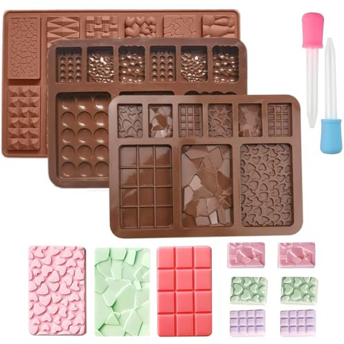 LdawyDE Schokoladenform, 3 Stück Silikonform Schokoladentafel Set, 30 Zellen Mehrere Formen Chocolate Mold Silikon Schokolade Selber Machen Schokoladen Form für Kreative DIY-Schokoladenkreationen