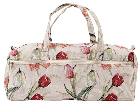 OVAQUIXI Large Fabric Knitting Bag 15.75in with Handle | Yarn Wool Storage, Crochet Craft Organiser, Sewing Tools Holder