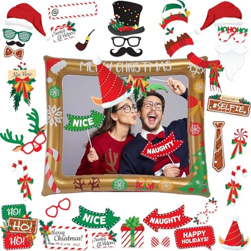 39 Stück Fotobox Accessoires Weihnachten, Weihnachts Accessoires, Weihnachtsfeier, Foto Requisiten Weihnachten, Weihnachtsaccessoires, Weihnachtsparty Deko, Fotobox Weihnachten