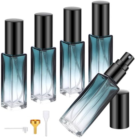 Segus Perfume Travel Bottle, 5 Pcs Perfume Atomiser 10ml, Glass Spray Bottle, Aftershave Atomiser Refillable Men, Portable Fragrance Decanter for Daily, Business Trips (Gradient Green)