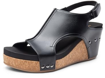 DREAM PAIRS Women's Platform Wedge Sandals, Comfortable Peep-Toe Cork Casual & Dressy Summer Lightweight Shoes For All Day Wear,Size 8,Black,DWUMWS2503
