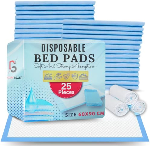 Incontinence Bed Pads 25 Pack (60x90cm)— Disposable Changing Mats for Baby | High Absorbent, Leakproof & Odour Control Waterproof Bed Mats for Incontinence adults & Kids, Soft Comfortable and Non-Slip