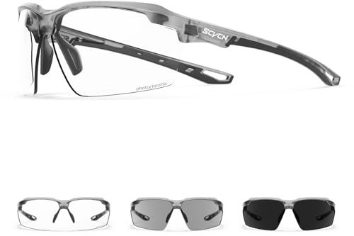 SCVCN Photochromatische Selbsttönend Fahrradbrille Sportsonnenbrille für Herren Damen UV400 Schutz MTB Radbrille Laufen Fahren Tennis Softball Angeln Baseball Triathlon 06