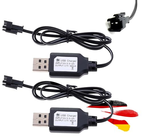 2 Stück USB-Ladekabel 3,7V 500-mAh SM-2P Stecker mit LED-Anzeige, Schnellladung Li-Ion, NI-MH Akku, Batterie, RC Fahrzeug, Auto, Drohne, Bagger, Beleuchtung, Spielzeug, Elektronische Geräte, Werkzeug