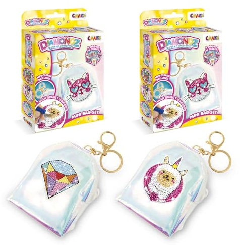 DIAMONDZ CRYSTAL PAINTING Mini Bag Set 2er Pack - Diamond Painting Mädchen Set Alpaka & Diamant, Mini-Rucksack Schlüsselanhänger mit Diamantaufkleber, DIY Diamant Malerei Kinder Bastelset