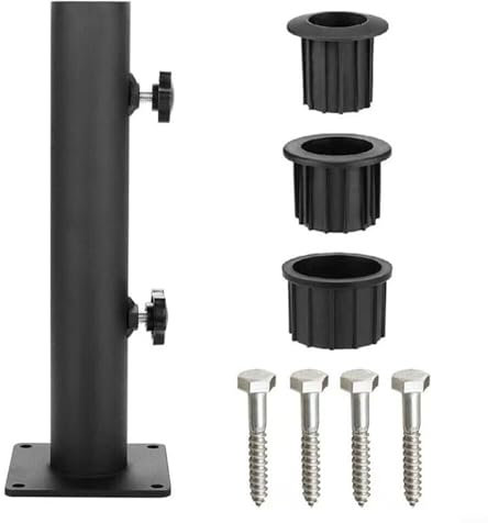 UTTASU Sonnenschirm-Standrohr mit Reduzierstück für Ring-Set, 48/38/32 mm, Edelstahl, Schirmhülsenständer, schwarz, verstellbare Gartenstütze, Bolzenhalterung