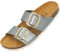 Palado Pantoletten Damen Samos GS - bequeme Sandalen Made in Spain - Hausschuhe mit dämpfendem Kork-Fußbett - modische Sommerschuhe Olive Metallic UK8 - EU41