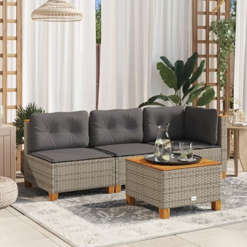 Emmtore Gartensofa ohne Armlehnen mit Kissen Grau Poly Rattan Without Carving