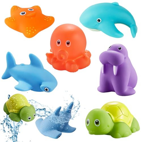 Alovez 6 Stück Badewannenspielzeug Spritztiere, lustige Wasserspritztiere, Wasserspielzeug Baby Ab 1 2 3 4 Jahre, Badewannenspielzeug Kinder