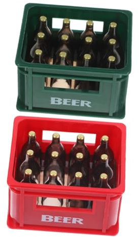 INOOMP 2stücke Puppenhaus Miniatur Bierkasten Mit Resin Bierflaschen Realistische Weinbox Für Märchen-Garten Dekoration Und Rollenspiel Küche Und Bar