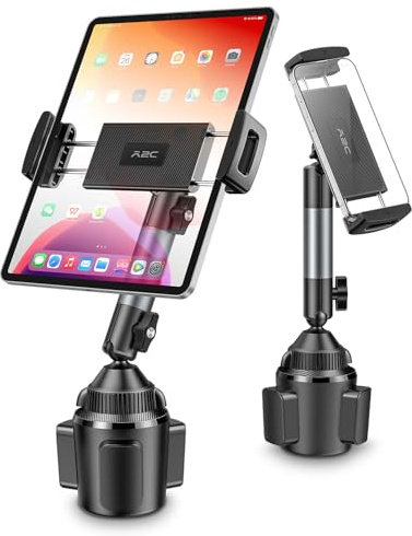 A2C iPad Holder for Car Cup Holder, 5.5 Aluminum Alloy Tri-Pivot Arm