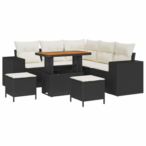 vidaXL Garten-Sofa-Set 8 pcs Schwarz und Creme 90 x 55 x 71 cm, Sofa für Garten und Terrasse, mit Stauraum, modulare Sitzgelegenheit, wetterfestes Poly-Rattan Lounge-Set