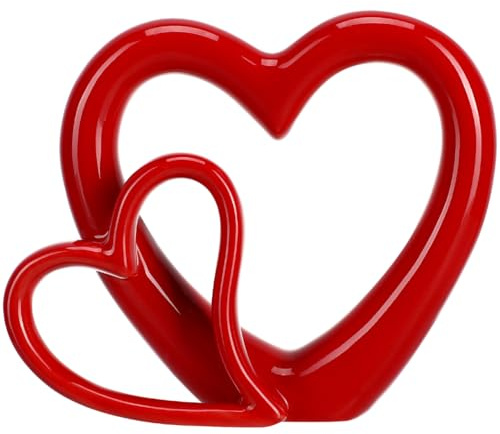 Didiseaon Valentinstag Deko Herz: Herzform Statuen Keramik Herzen Skulptur Romantische Deko Wohnzimmer Rot Figurine für Valentines Day Decorations Hochzeit Schlafzimmer Büro und Jubiläum Geschenk