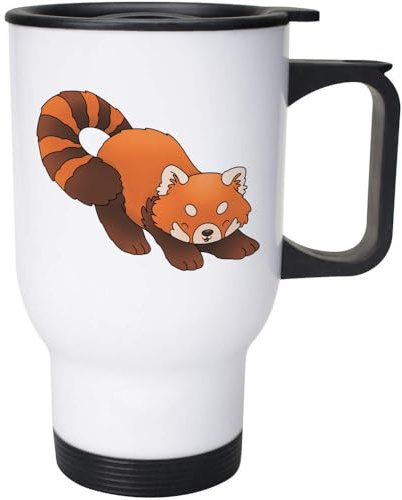 Azeeda 'Playful Red Panda' Travel Mug - 400ml (14oz) (MG00083441) | White Reusable Coffee Cup for Work, Commuting, Cars and Travel