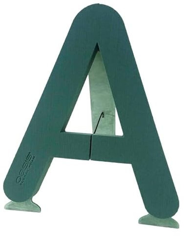 INNA-Glas Oasis Nass Steckschwamm Buchstabe A Melba, Bioline Holzunterlage, Holzständer, grün, 40x37x5cm - Nasssteckschaum