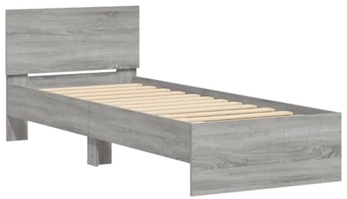 Gecheer Grey Sonoma Engineered Wood Bed Frame with Headboard - 90x190cm Mattress Size, Sturdy Plywood Slat Support, Perfect for Restful Sleep Model838657