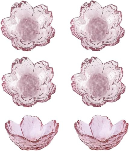 JJQHYC Lot de 6 petits bols en verre en forme de fleur rose - Pour sauce soja, vinaigre, ketchup, sushi, confiture